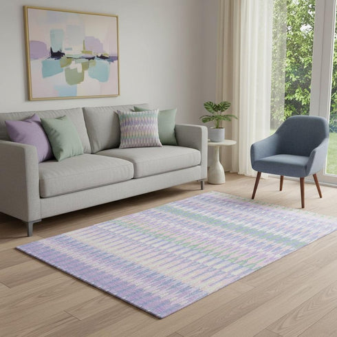 5' X 8' Lavender Pink And Green Southwestern Washable Area Rug With UV Protection