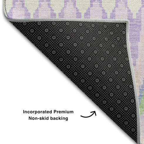 5' X 8' Lavender Pink And Green Southwestern Washable Area Rug With UV Protection