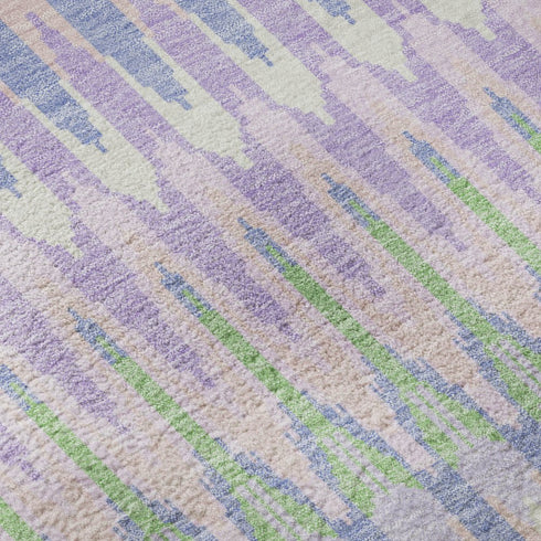 5' X 8' Lavender Pink And Green Southwestern Washable Area Rug With UV Protection