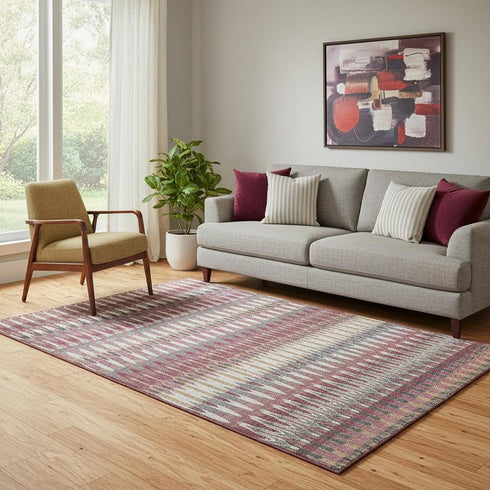 5' X 8' Mauve Blush And Ivory Southwestern Washable Area Rug With UV Protection