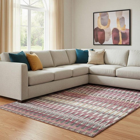 8' X 10' Mauve Blush And Ivory Southwestern Washable Area Rug With UV Protection