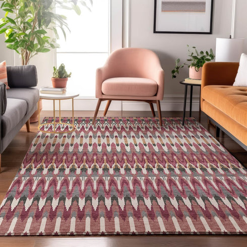 8' X 10' Mauve Blush And Ivory Southwestern Washable Area Rug With UV Protection