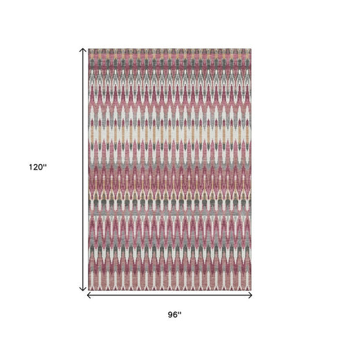 8' X 10' Mauve Blush And Ivory Southwestern Washable Area Rug With UV Protection