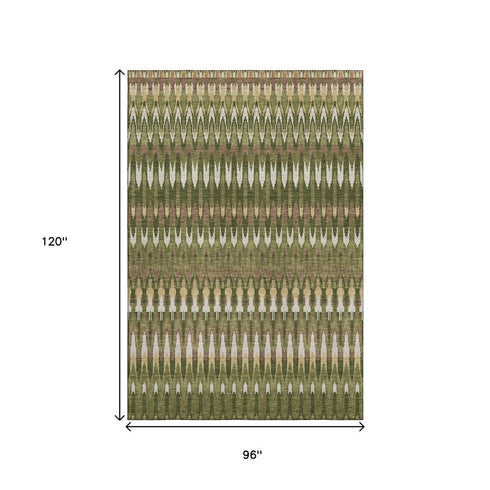 8' X 10' Olive Green Ivory And Brown Southwestern Washable Area Rug With UV Protection