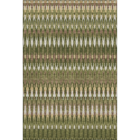 8' X 10' Olive Green Ivory And Brown Southwestern Washable Area Rug With UV Protection