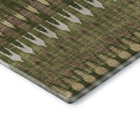 8' X 10' Olive Green Ivory And Brown Southwestern Washable Area Rug With UV Protection