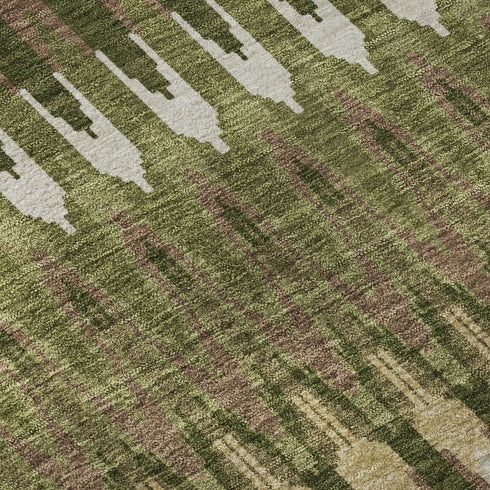 8' X 10' Olive Green Ivory And Brown Southwestern Washable Area Rug With UV Protection