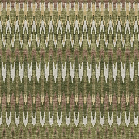 8' X 10' Olive Green Ivory And Brown Southwestern Washable Area Rug With UV Protection