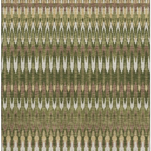8' X 10' Olive Green Ivory And Brown Southwestern Washable Area Rug With UV Protection