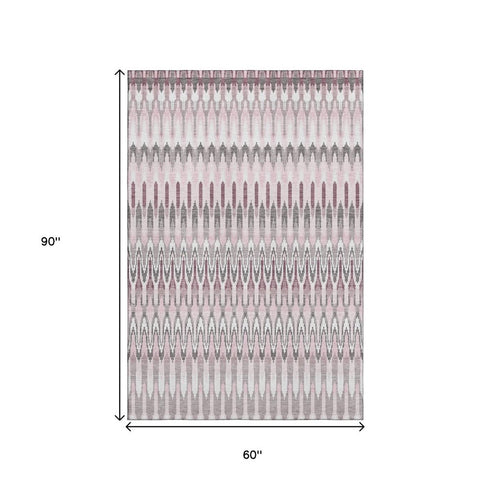 5' X 8' Pink Ivory And Gray Southwestern Washable Area Rug With UV Protection