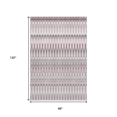 8' X 10' Pink Ivory And Gray Southwestern Washable Area Rug With UV Protection