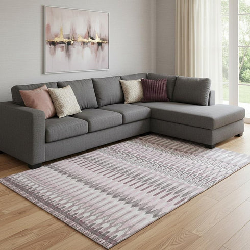 8' X 10' Pink Ivory And Gray Southwestern Washable Area Rug With UV Protection