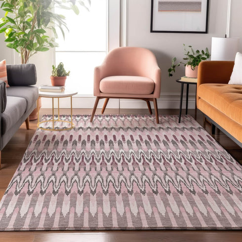 8' X 10' Pink Ivory And Gray Southwestern Washable Area Rug With UV Protection