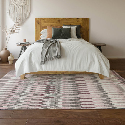 8' X 10' Pink Ivory And Gray Southwestern Washable Area Rug With UV Protection