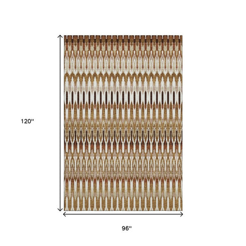8' X 10' Terra Cotta Ivory And Beige Southwestern Washable Area Rug With UV Protection
