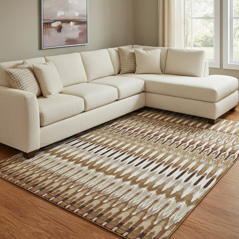 8' X 10' Terra Cotta Ivory And Beige Southwestern Washable Area Rug With UV Protection