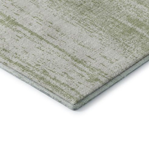 8' Artichoke Green And Ivory Striped Washable Round Rug With UV Protection