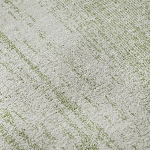 8' Artichoke Green And Ivory Striped Washable Round Rug With UV Protection