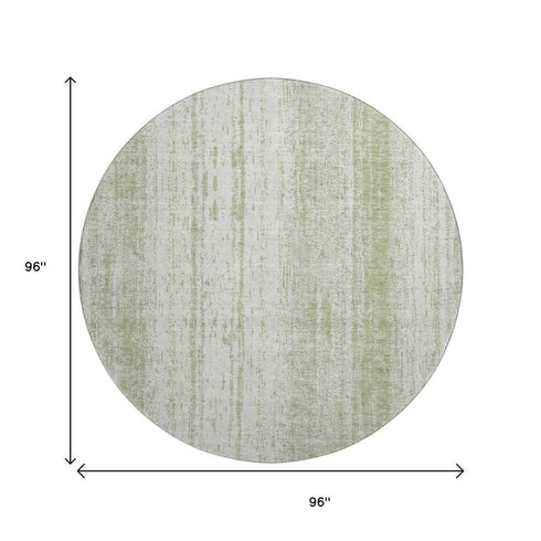 8' Artichoke Green And Ivory Striped Washable Round Rug With UV Protection