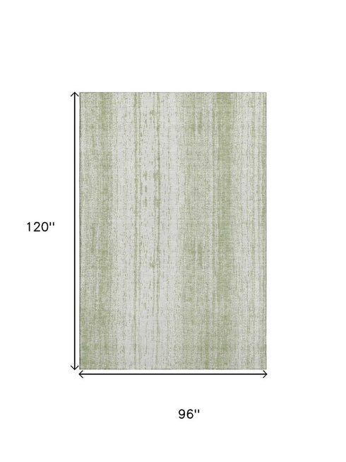 8' X 10' Artichoke Green And Ivory Striped Washable Area Rug With UV Protection