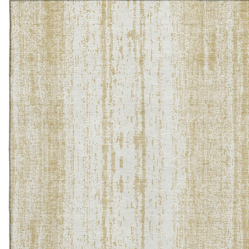 9' X 12' Gold And Ivory Striped Washable Area Rug With UV Protection