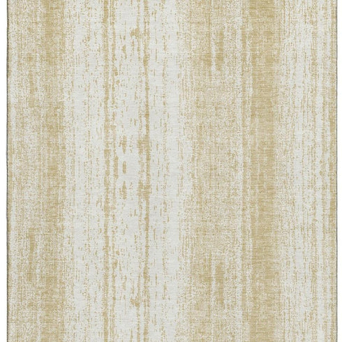 9' X 12' Gold And Ivory Striped Washable Area Rug With UV Protection