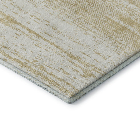 9' X 12' Gold And Ivory Striped Washable Area Rug With UV Protection