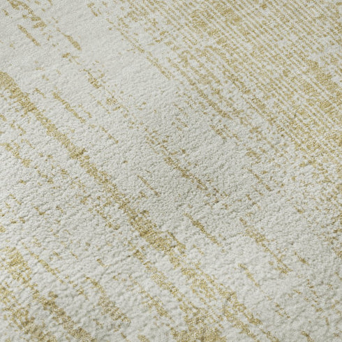 9' X 12' Gold And Ivory Striped Washable Area Rug With UV Protection