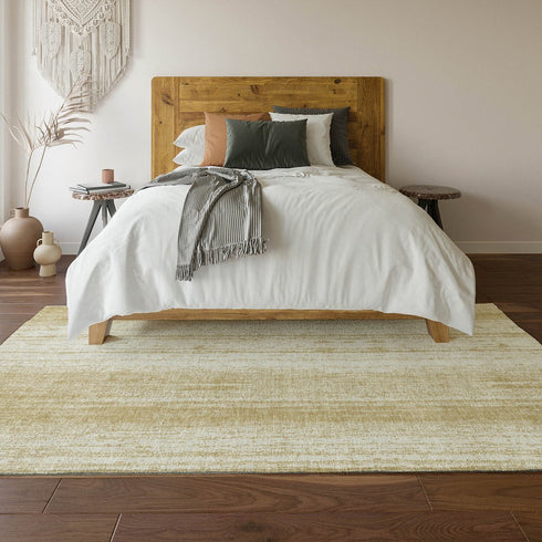 9' X 12' Gold And Ivory Striped Washable Area Rug With UV Protection