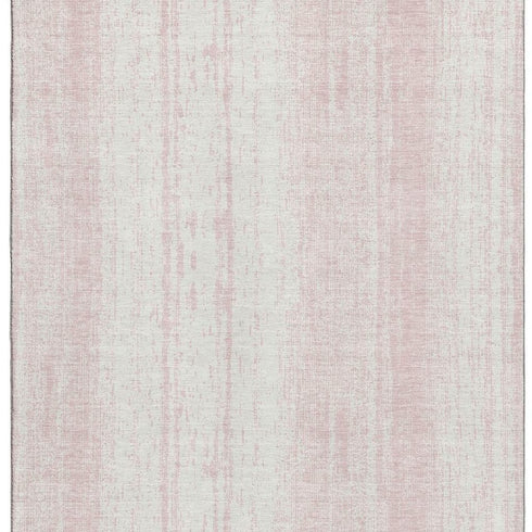 5' X 8' Pink And Ivory Striped Washable Area Rug With UV Protection