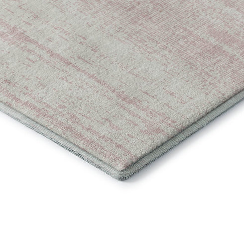 5' X 8' Pink And Ivory Striped Washable Area Rug With UV Protection