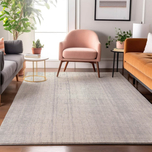 8' X 10' Silver And Ivory Striped Washable Area Rug With UV Protection
