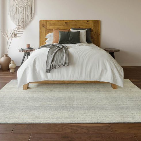 8' X 10' Silver And Ivory Striped Washable Area Rug With UV Protection