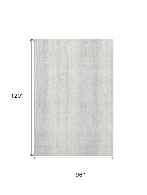 8' X 10' Silver And Ivory Striped Washable Area Rug With UV Protection