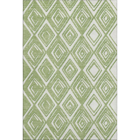 5' X 8' Green And Ivory Geometric Washable Area Rug With UV Protection