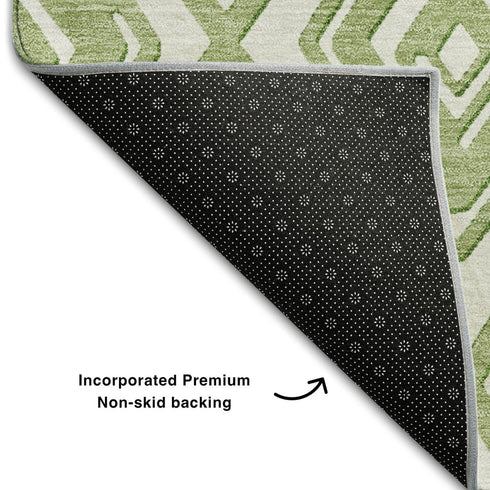 5' X 8' Green And Ivory Geometric Washable Area Rug With UV Protection