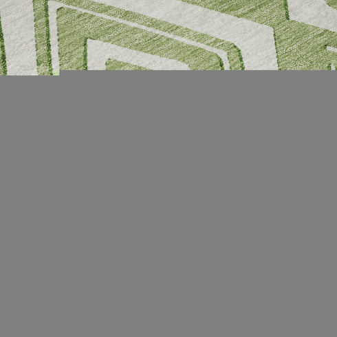 5' X 8' Green And Ivory Geometric Washable Area Rug With UV Protection