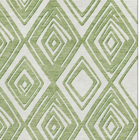 5' X 8' Green And Ivory Geometric Washable Area Rug With UV Protection