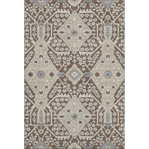 5' X 8' Chocolate Gray And Beige Floral Washable Area Rug With UV Protection