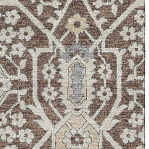 5' X 8' Chocolate Gray And Beige Floral Washable Area Rug With UV Protection