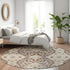 8' Chocolate Gray And Beige Floral Washable Round Rug With UV Protection