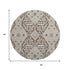 8' Chocolate Gray And Beige Floral Washable Round Rug With UV Protection