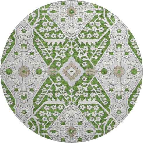 8' X 10' Green Ivory And Gray Floral Washable Area Rug With UV Protection