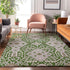 8' X 10' Green Ivory And Gray Floral Washable Area Rug With UV Protection