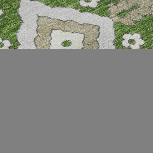 8' X 10' Green Ivory And Gray Floral Washable Area Rug With UV Protection