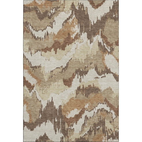 5' X 8' Chocolate Ivory And Beige Abstract Washable Area Rug With UV Protection