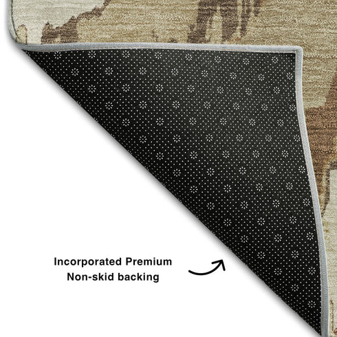 5' X 8' Chocolate Ivory And Beige Abstract Washable Area Rug With UV Protection