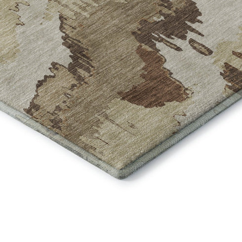 5' X 8' Chocolate Ivory And Beige Abstract Washable Area Rug With UV Protection