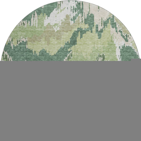 8' Green Ivory And Beige Abstract Washable Round Rug With UV Protection