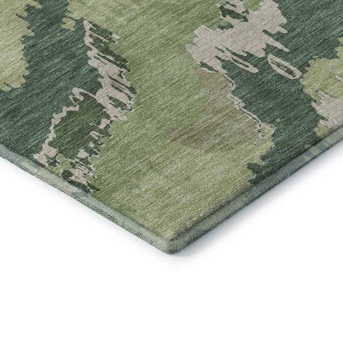 8' Green Ivory And Beige Abstract Washable Round Rug With UV Protection